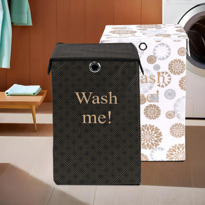 KUBER INDUSTRIES 75 L Black, White Laundry Basket(Cotton)