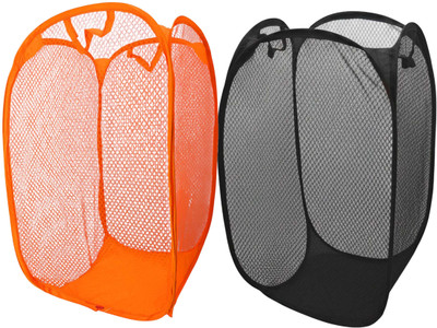 Kitchwish 45 L Orange, Black Laundry Basket(Nylon)