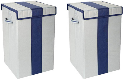 ROYSA 75 L Grey, Blue Laundry Basket(Non Woven)