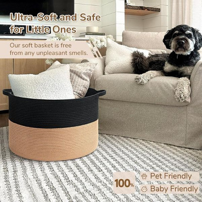 DKDECORATIVE 15 L Black, Beige Laundry Basket(Cotton)