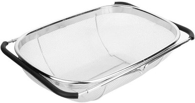 Shrevi Over The Sink Colander, Stainless Steel Oval Colander with Expandable Collapsible Strainer(Black Pack of 1)