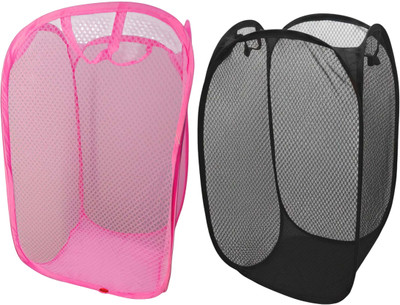 Kitchwish 45 L Pink, Black Laundry Basket(Nylon)