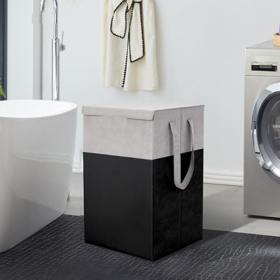 GreeWelt 75 L Grey, Black Laundry Basket(Non Woven)