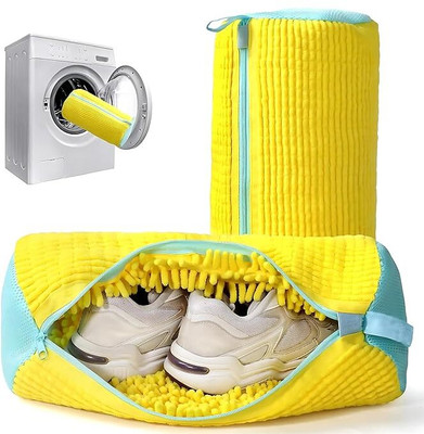 Balaji Retails Shoe Washing Machine Bag 360° Cleaning Reusable Mesh Bag with Hidden Zipper Laundry Trolley(Yellow)