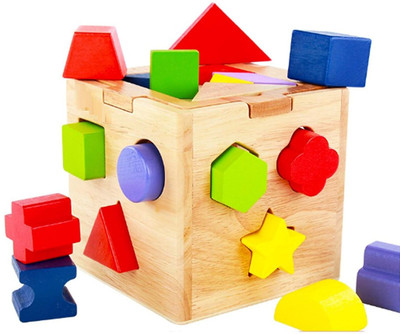 Nlive Shape Sorting Cube 15 Hole Wooden Shape Matching Intelligence Box(Multicolor)