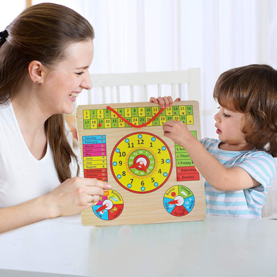 SHALAFI Montessori Calendar Clock Puzzle All in One Learning Education Board Abacus Toys(Beige, Multicolor)