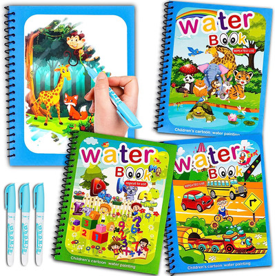 HurryShoppy 3 Pack Reusable Magic Water Book for Kids Paint Colouring Drawing Pen Books(Multicolor)