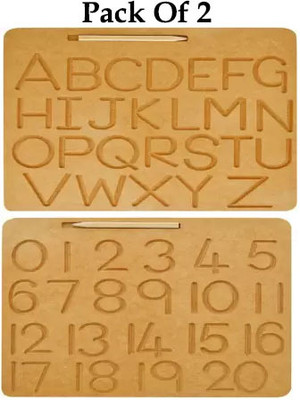 Plus Shine Alphabet Wooden tracing Board Uppercase&Numbers Montessori Learning Practice Toy(Beige)