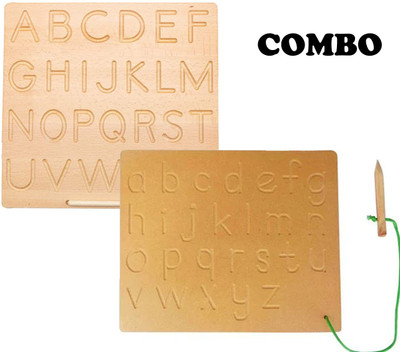 SHALAFI Combo ABC Capital And Small Tracing Slate Writing Practice Board Learning Slate(Beige)