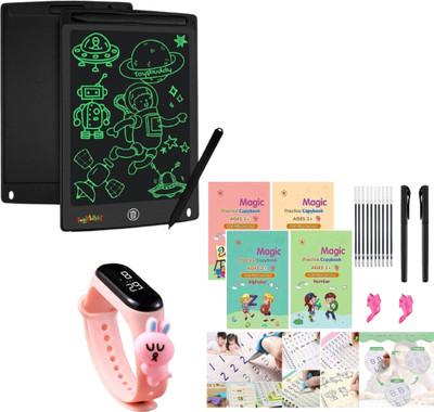 Offtrot Writing LCD Pad for Kids Practice Combo with Smart Band & Practice Book(Black)