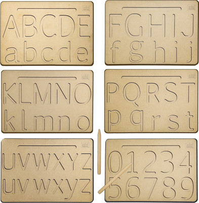 Minileaves English Alphabet Tracing Board Capital Small and Numbers with 2 Dummy Pencils(Brown)