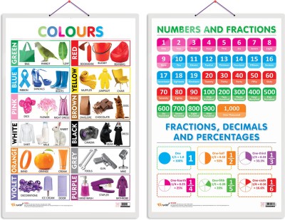 GO WOO Pack of 2 Colours and NUMBERS AND FRACTIONS Educational charts(Multicolor)