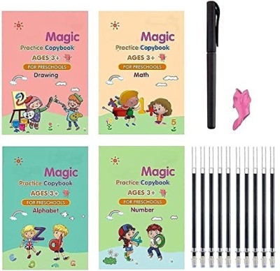 Onshhm Magic Practice Copybook Writing Tool (4 Books + 5 Refills)for kids(Multicolor)