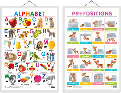 GO WOO Pack of 2 Alphabet and PREPOSITIONS Educational charts with Lamination(Purple)