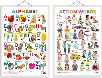GO WOO Pack of 2 Alphabet and Action Words Educational charts with Lamination(Multicolor)