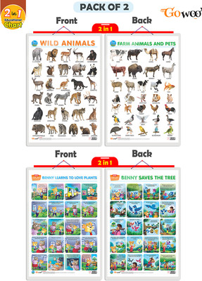 GO WOO Packof2|2IN1WILD&FARMANIMAL&PETS&2IN1BENNYLEARNTOLOVEPLANT&BENNYSAVETHETREEChart(Multicolor)