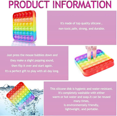 ELITEHOME Poppet Pop It Fidget Toys, Push Pop Bubble Fidget Sensory Toy, Stress Relief Toy Square Gag Toy(Multicolor)