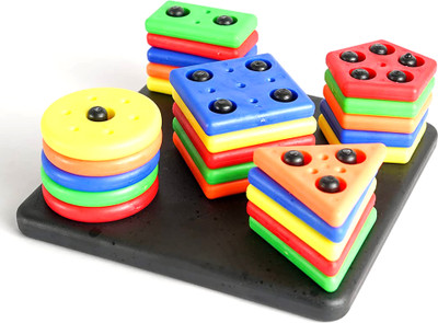 RAINBOW RIDERS Geometric Shapes Circle,Triangle,Rectangle, Square Stacker Puzzle Game For Kids(26 Pieces)