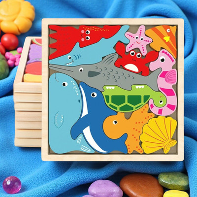 VHD Sea Animal Wooden Jigsaw Puzzle for Kids – Educational Toy Q80(Multicolor)