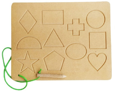 ARVANA Montessori Practice Wooden Patterns and Geometric Shapes Tracing Boards Slate(Beige)