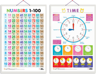 GO WOO Pack of 2 Numbers 1-100 and TIME Educational charts(Orange)