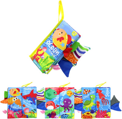 Climberty Ocean Theme Soft Cloth Sensory Books for Babies 0 3 Years with 3D Tails Toys(Blue)