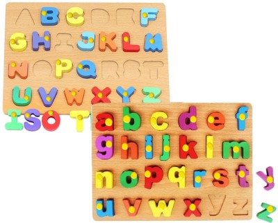 SHALAFI PackOf2 Capital/Small Letter Alphabet Board Educational Learning Puzzle withKnob(Beige, Multicolor)