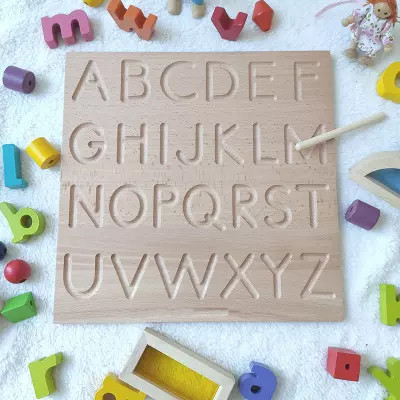 FORSIKHA Montessori Learning & Educational Slate Hand ABC Alphabet Writing Tracing Board(Beige)