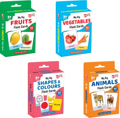 Little Berry Big Flash Cards (Set of 4): Fruit, Vegetable, Animal, Shape & Colour - 128 Cards(Multicolor)