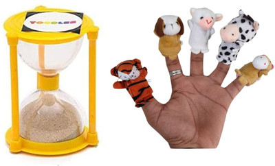 Toodles Animals Finger Puppets & Sand Timer Clock Combo for Kids(Multicolor)