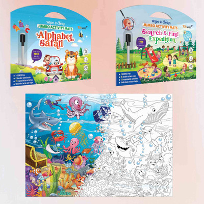 GO WOO ALPHABET, SEARCH & FIND ACTIVITY MATS,GIANT UNDER THE OCEAN COLOURING POSTER(Multicolor)