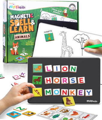 FIRSTCRY INTELLISKILLS Magnetic Animal Spell & Learn Board for Kids With 72 Letters,32 Pictures,4+Years(Multicolor)
