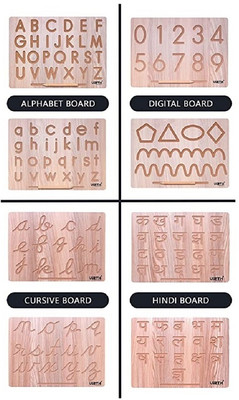 Virth Alphabet & Number And Cursive & Hindi Alpha Board With Dummy Pencil(Brown)