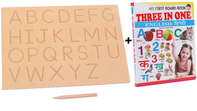 SHALAFI Educational Learning Alphabet Board AtoZ Practice Tracing Board Slate+3in1 Book(Beige, Multicolor)