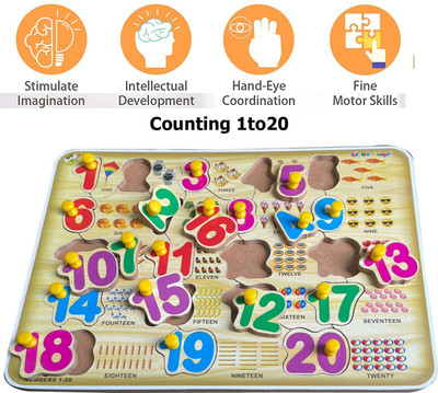SHALAFI Number Peg Puzzle For Kids Math Counting Board Blocks Game With Knobs 1to20(Beige, Multicolor)