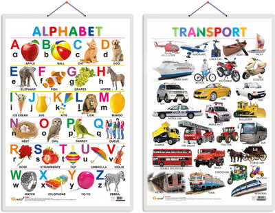 GO WOO Pack of 2 Alphabet and Transport Educational charts with Lamination(Multicolor)