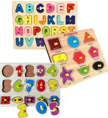 RPC99 Wooden Learning Educational Game Board for Kids(ABCD & SHAPE & 0 T0 10)(Multicolor)