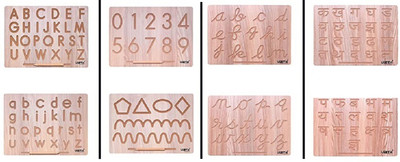 Virth Combo Of 4 Wooden Slate For Learn ABCD, Number, Hindi & Cursive Alphabet(Brown)