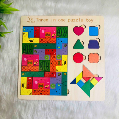 Luxen Wooden Three in One Puzzle Toy(Multicolor)