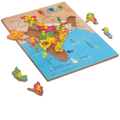 COZY CUBS Wooden India Map Puzzle Capital with State Learning Toy for Kids(Brown, Blue)