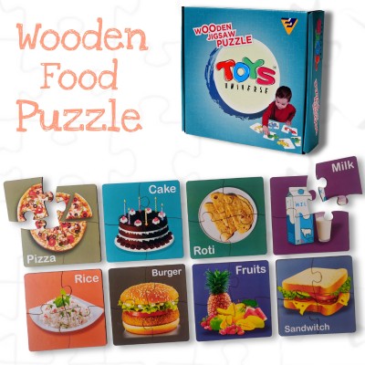 Toys universe Food Dish Theme Jigsaw Puzzle for 2 Year Kids Brain for Kids, Set of 8(Green, Blue, Multicolor, Orange, Purple)