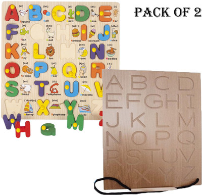 SHALAFI Alphabet jigsaw Puzzle ABC Letters Sorting Board Blocks Learning Toys PackOf2(Beige, Multicolor)