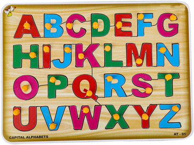 FORSIKHA 3D Alphabet Puzzles Toys Educational Learning ABC Letters Puzzle Board With Knob(Beige)