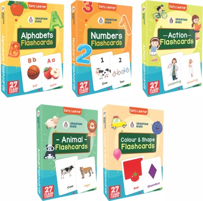 spartan kids Alphabet,Number,Action,Animal,Colour & Shape Easy Learning For Kids Flash cards(Multicolor)