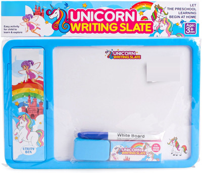 zokato 2 in 1 Unicorn Writing Slate with Pencil box for kids Blue (Blue)(Blue)