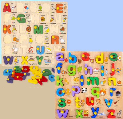SHALAFI Alphabet AtoZ Capital/Small Letter Learning Puzzle Board with Pictures For Play(Beige, Multicolor)