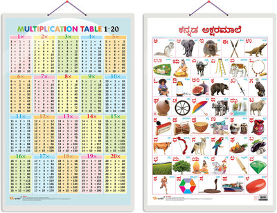 GO WOO Pack of 2 Multiplication Table 1-20 and Arabic Alphabet Educational charts(Beige)