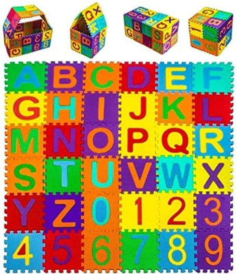 Plug In Puzzle Play Mat for Kids, ABC Alphabet and 0-9 Number Interlocking EVA Foam(Multicolor)