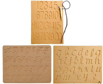 REWASHREE CRAFT WORLD Wooden Tracing Board with Pencil Alphabets Cursive Capital,Small,Number(Brown)