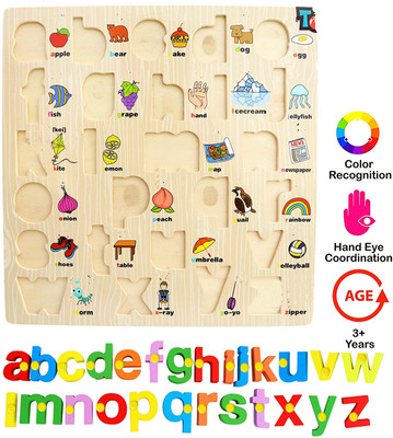 SHALAFI Educational Learning Board Colorful Picture Small Alphabet Toddler Puzzles Toys(Beige, Multicolor)